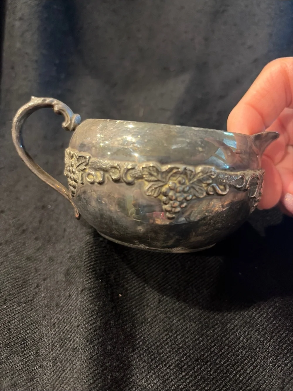 Vintage Silver Plated Grape Vine Creamer Pitcher Old English Reproduction